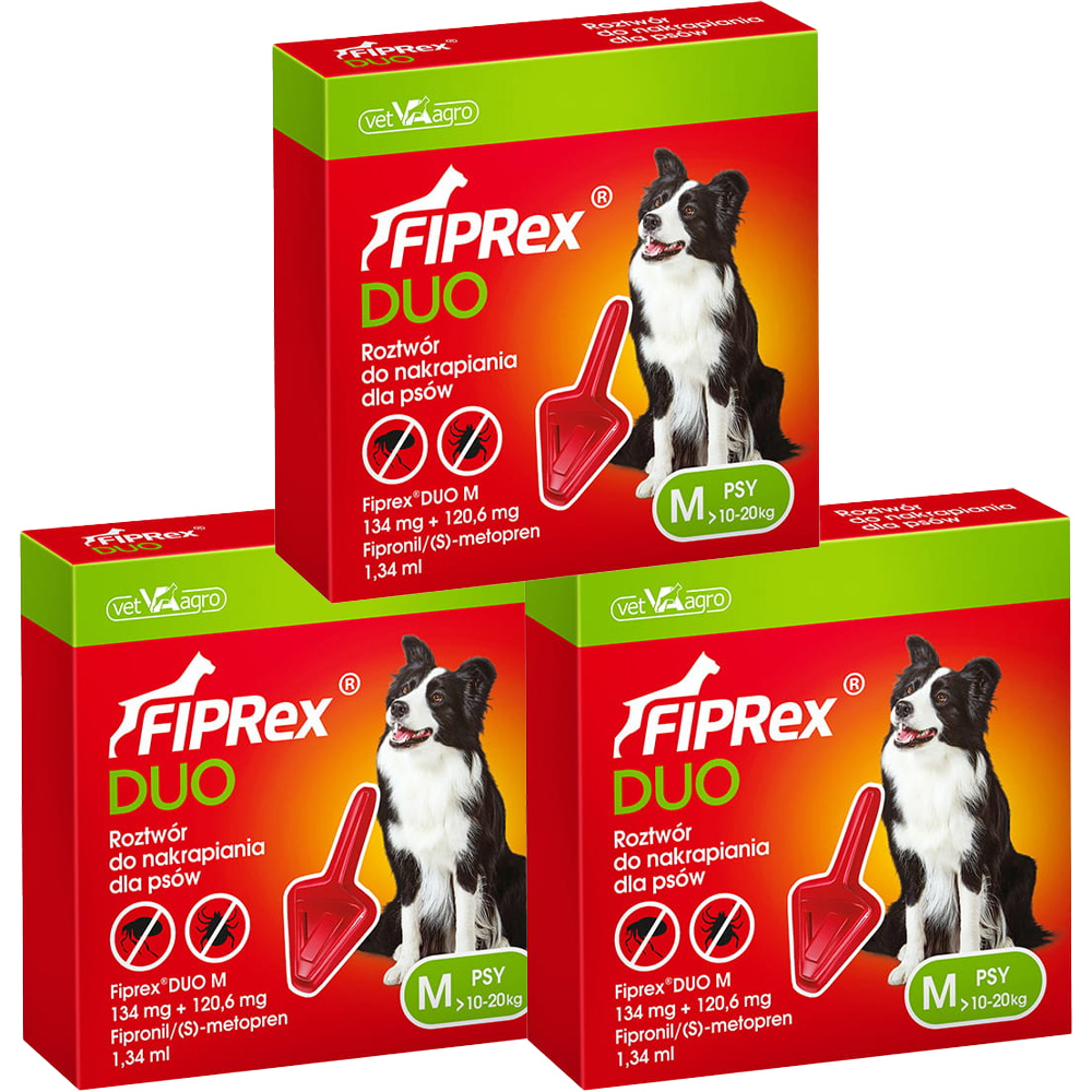 Fiprex DUO M KROPLE na pchły kleszcze dla psa 10-20kg na 3 miesiące ochrony